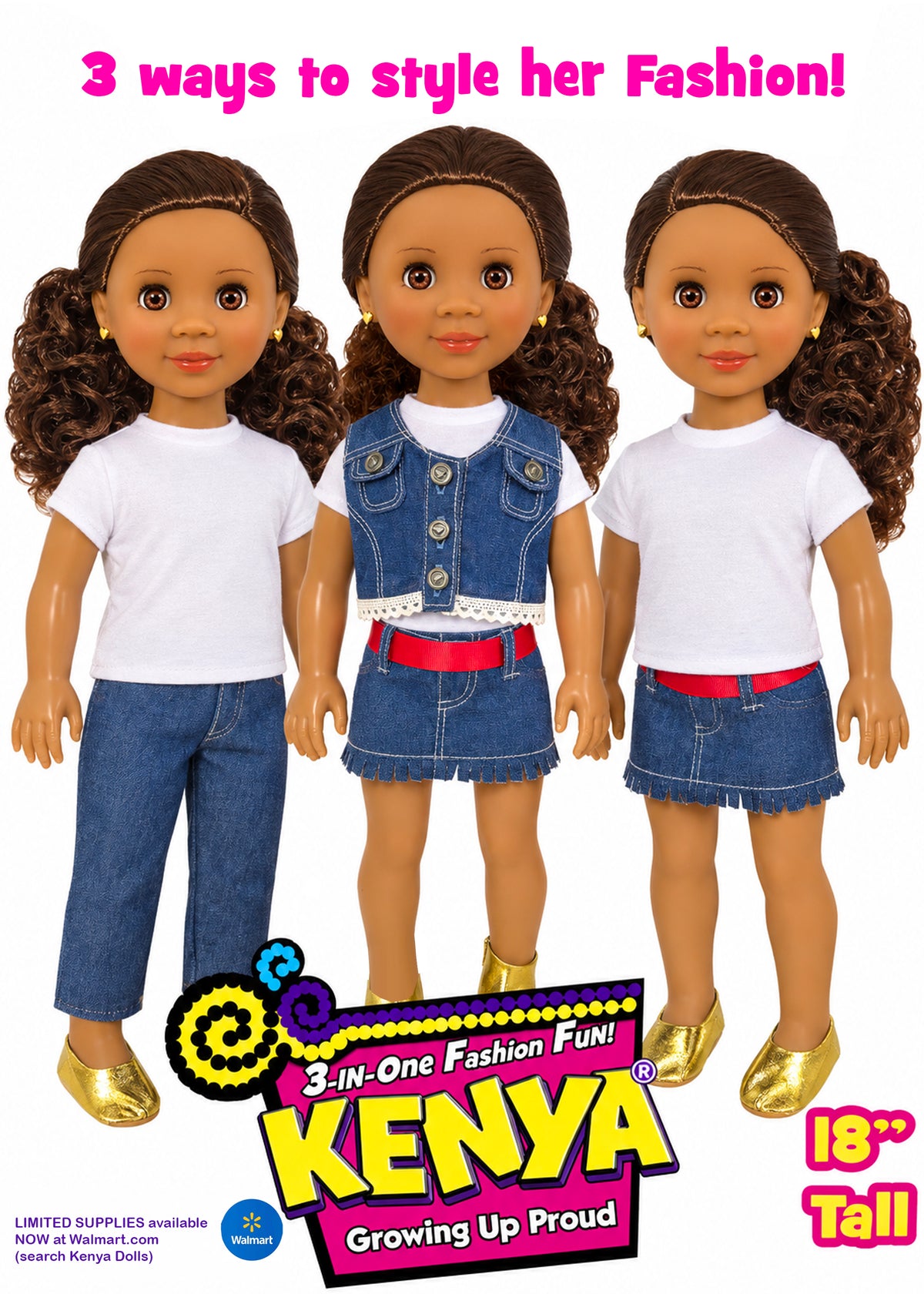 18" Pose-able  Kenya Dolls. with multiple Outfits.