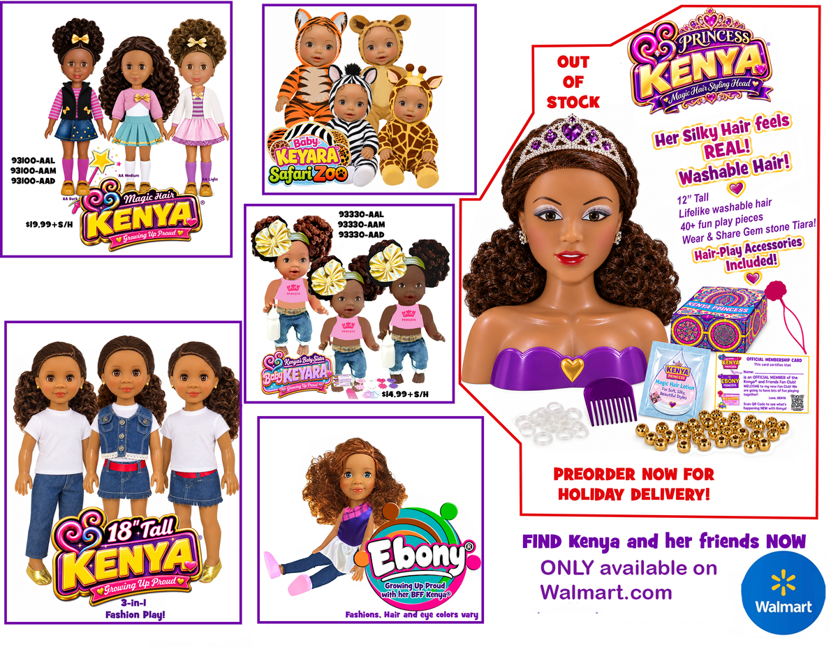 18" Pose-able  Kenya Dolls. with multiple Outfits.