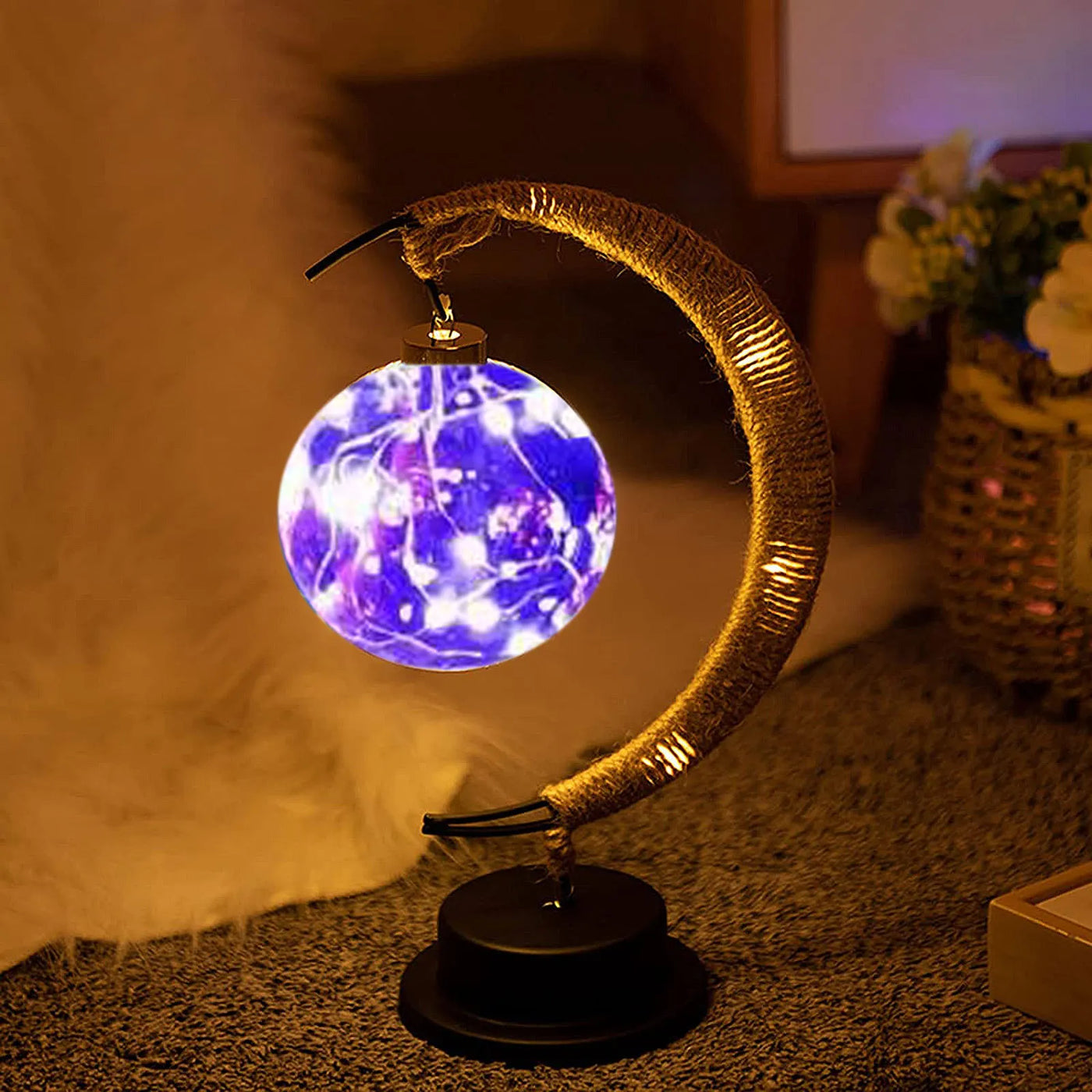 Enchanted Lunar Lamp Hanging Memorial Moon LED Moon Lamp Ball Night Light with Stand Crescent Bedroom Table Kids Festival Gifts