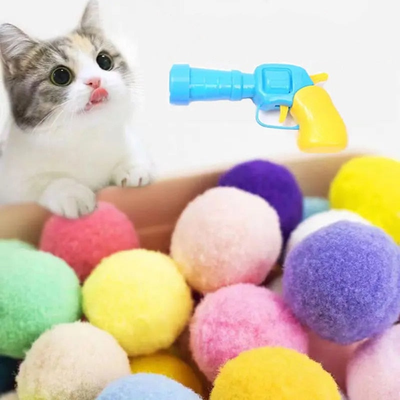 Cat Plush Silent Ball Gun Interactive Toy