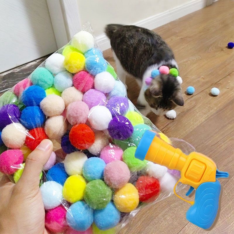 Cat Plush Silent Ball Gun Interactive Toy